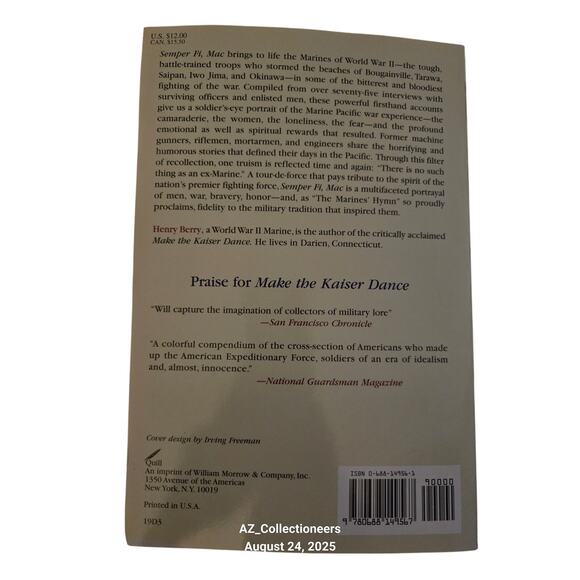 Semper fi, mac by Henry Berry 0688149561 quill books - Picture 4 of 7